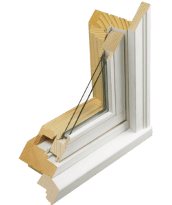 A window with the frame in place and the glass is open.